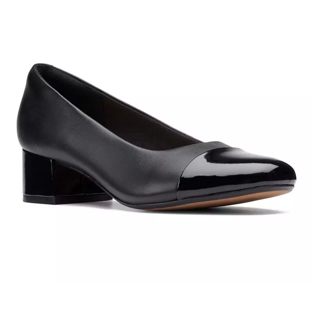 CLARKS Marilyn Sara Womens Combo Black Noir Cap Toe Block Heel Shoes Sz 11M NWOT